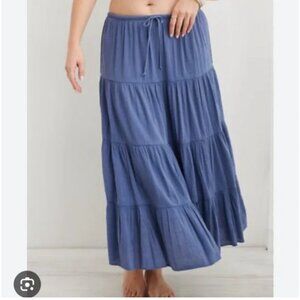 Aerie Beach Club Tiered Maxi Skirt Womens Size Large Blue Beachy Boho